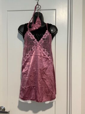 Women's Satin & Lace Chemise Nightdress in Mauve Pink